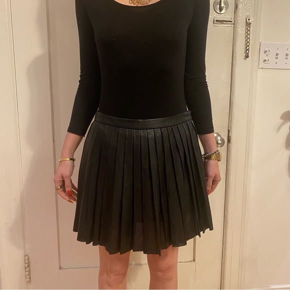 Theory Caon Perforated Pleated Leather Mini Skirt - Picture 10 of 12